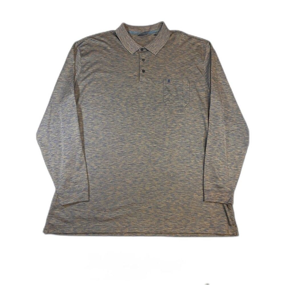 Mens Ragman Soft Knit Long Sleeve Polo Melange Brown 3XL